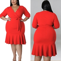 Nouveau style élégant et à la mode vêtements pour femmes couleur unie demi manches col en v robe grande taille