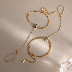 J&D Jewelry - Brazalete de Acero Inoxidable Chapado en Oro de 18K <span class=keywords><strong>con</strong></span> Circonita Verde, Cadena de Mano de Tres Capas, Anillo de Dedo, Brazalete para Mujer - Product Image 6