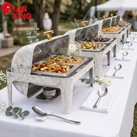 Juego de Recipientes para Buffet TIANXING, Modelo Marble White Roll Top, 9qt, de Lujo, para Calentar y Servir Alimentos en Hoteles y Bodas