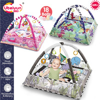 Tapis de jeu carré amélioré en polyester pour bébé, avec animaux de dessin animé sur le thème de l'océan, piscine à balles 3-en-1 et tapis d'éveil pour ramper