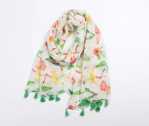 Flamingo Pattern Shawl Scarf Women Tassel Shawl Scarf