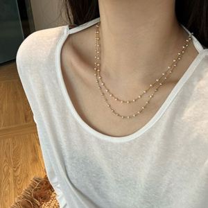 Dylam Stylish Charm Rhodium 18K Gold Plated Non Tarnish 925 Silver Beaded Chain Bead Pendant <b>Necklace</b> for Daily Wear - Product Image 3