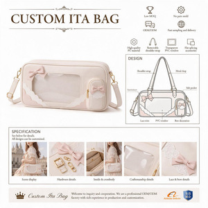 Bolso de Hombro Personalizado Estilo Ita-Bag de PU con Ventana Transparente de PVC, Decoración de Lazo y Ribete de Encaje, Estilo Japonés - Product Image 1