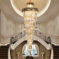 Lustre moderne en cristal pour escalier, grand luminaire en chaîne pour villa, décoration intérieure, lampe en métal doré et cristal