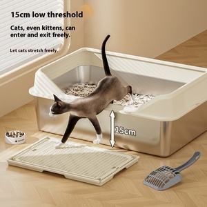 Khổng lồ thép không gỉ cat litter box với nắp miễn phí xẻng Set, hàng rào cao mở rộng và dày Splash bằng chứng mèo nhà vệ sinh - Product Image 2