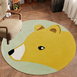 Alfombra de lana con mechones personalizada, alfombra de suelo con patrón animado redondo tallado a mano para niños y adolescentes, técnica de pila de bucle - Product Image 1