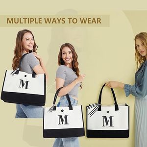 Sac fourre-tout personnalisé avec logo imprimable, grand sac de plage en toile monogrammé pour femme - Product Image 6