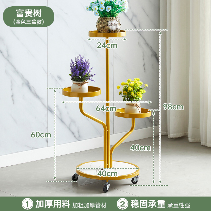 Three pots with universal wheels-gold