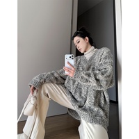 Pull en laine col V pour femme, tricot torsadé bicolore de haute qualité, coupe ample, épais et minimaliste pour l'hiver