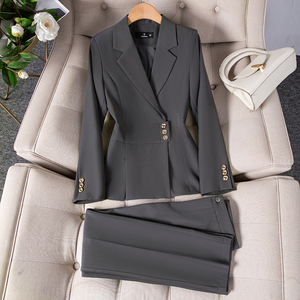 Abito da <span class=keywords><strong>donna</strong></span> grigio scuro per 2025 primaverile abbigliamento da lavoro Senior professionale nuovo Manager abito da lavoro formale Blazer professionale - Product Image 4