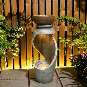 Fontana a Cascata in Resina Autoportante per <span class=keywords><strong>Giardino</strong></span>, Fontana a Tenda d'Acqua per Interni ed Esterni con Luce LED - Product Image 1