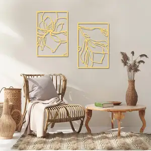 Moderne Blumen Wand dekoration 3 Panels Linie Metall Home Eisen Rechteck Jubiläum Metall Abstrakte Natur Blumen Hängende Wand kunst