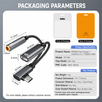 Adaptador de Audio Duradero 2 en 1 Tipo-C a 3.5mm AUX con Cable de Carga Rápida PD de 60W, Convertidor USB C para Teléfono/Laptop/Tablet