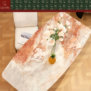 Table rectangulaire en marbre de luxe moderne GOLDKING pour salle à manger, plateau veiné rose, base blanche sculptée, fabrication sur mesure, directement de l'usine - Product Image 3