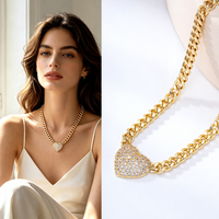 Collier pendentif cœur doré pour femme, chaîne cubaine, micro-serti de zircons, fermoir mousqueton en alliage, bijou de mode quotidien, cadeau
