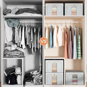 Boîte de rangement en tissu moderne pliable, tissu Oxford imperméable, transparent, meubles de maison, salon, chambre à coucher, salle à manger, armoire - Product Image 5