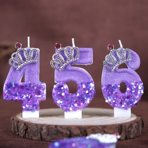 Vela de Cumpleaños Digital 0-9, Hecha a Mano, Color Morado Corona, Decoración Creativa para Pastel, Sin Llama, de Parafina, Ideal para Fiestas - Product Image 3