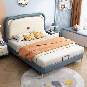 Lit double ours de dessin animé minimaliste moderne pour enfants cadre rembourré doux petit espace convivial - Product Image 3