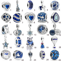 Abalorio de zorro de ojos azules para pulsera Pandora, joyería de moda Original, plata brillante, abalorios de plata