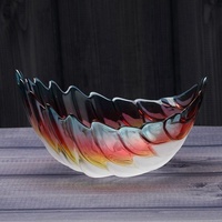 Bol de service en forme de plume personnalisé de luxe, grands bols en verre de salade de fruits de fête de mariage colorés