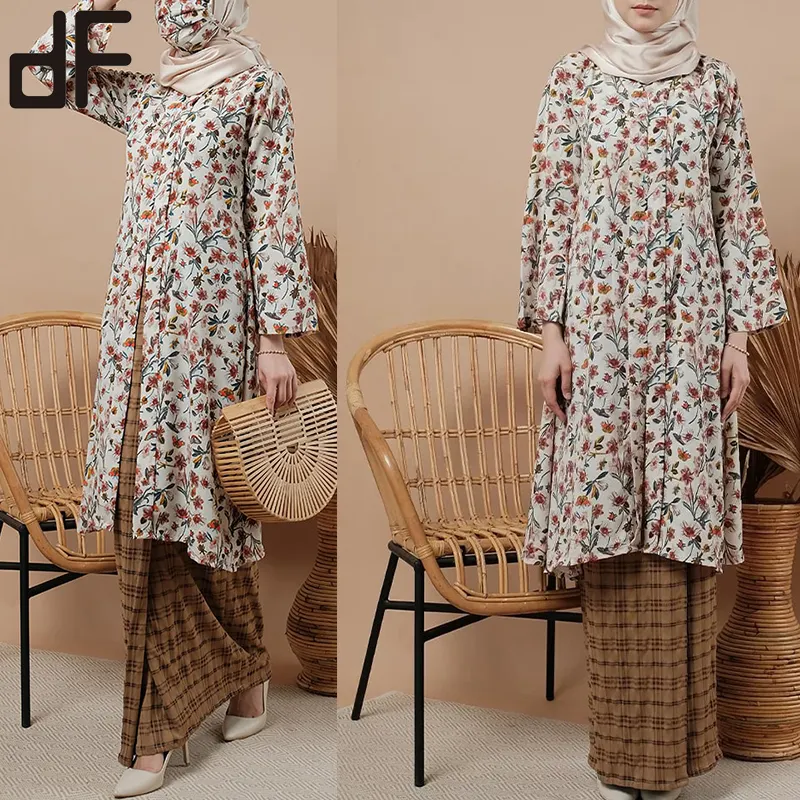 china custom muslim cool and comfortable floral blouse and plaid print malaysian design baju kurung