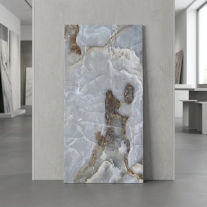Azulejos de porcelana con aspecto de mármol Turquía Blue Spectre Beige de 800x1600 mm, acabado brillante y mate, para pisos y paredes. - Product Image 4