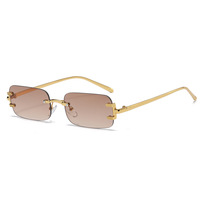UNOC 2023 Lunettes de soleil à monture dorée Lunettes de soleil rectangulaires de luxe en métal étroit sans monture en acrylique Nouvelle mode pour femmes et hommes