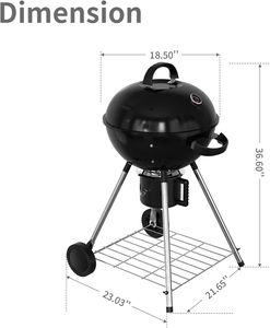 Portable Black BBQ Grill Adjustable Fan Small <b>Kettle</b> Smoker Easy-to-Light Charcoal/Wood Fire Pit for Outdoor Powder Coated - Product Image 3