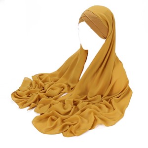 2025 couleur unie doux sous le bonnet en mousseline de soie Hijab classique mode femmes longue écharpe musulmane instantanée casquette intérieure ensemble ethnique Bandanas - Product Image 1