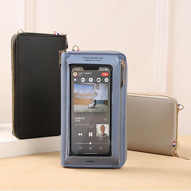 2024 Transparent Touch Screen Mobile Phone Diagonal Wallet Anti-theft Multi-functional Anti-fall Mobile Phone Bag Window