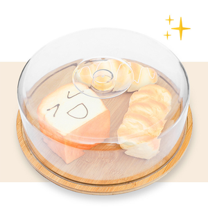 <span class=keywords><strong>Plat</strong></span> à beurre en bambou de style moderne avec couvercle - Contenant de rangement transparent pour fromage, pain, gâteau pour la fraîcheur - Product Image 2