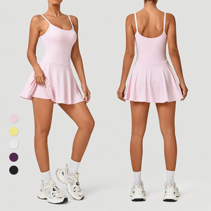 Women Athletic Tennis Dress with Built In Shorts Side Pocket Padded <b>Bra</b> <b>Open</b> Back Outfit for Badminton and Pickleball - Product Image 1