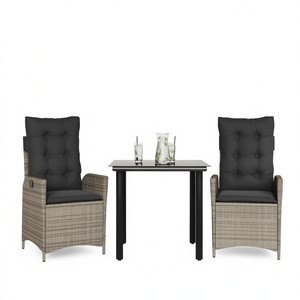 Ensemble de salle à manger de jardin en rotin gris avec accoudoirs réglables, 2 places, mobilier d'extérieur, style contemporain - Product Image 1