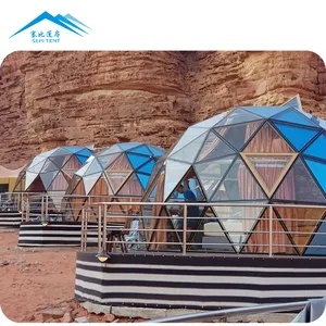 ที่กำหนดเองหนักครึ่งทรงกลมกลางแจ้งตั้งแคมป์ทะเลทรายถาวรหรูหรา Geodesic แก้วโรงแรมแกลมปิ้งเต็นท์โดมสำหรับขาย