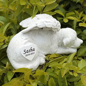 Estátua Comemorativa de Cão Anjo Branco em Resina, Feita à Mão, Textura Realista, Palavras Gravadas, Pose de Descanso Suave, Uso Interno no Natal - Product Image 5