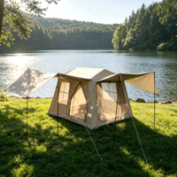 Tente Gonflable Ridge 6,5m, Conception Une Chambre et Un Salon, Tissu Oxford Enduit Titane Noir, Double Auvent, Abri Solaire
