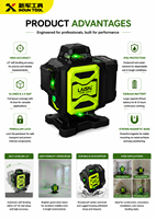 Niveau laser industriel vert Huake à 16 lignes, garantie 1 an, diamètre de la sonde 1 mm, haute précision, auto-nivelant 3 mm, 220 V
