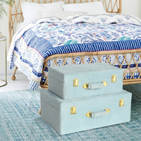 Valise de voyage rétro en velours bleu aqua Malle de rangement en velours lot de 2