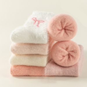 Calzini Soffici <span class=keywords><strong>con</strong></span> Fiocco, Calzini Invernali da Donna Ispessiti in <span class=keywords><strong>Pile</strong></span> di Visone a Metà Polpaccio, Calzini Carini e Caldi per Dormire - Product Image 5