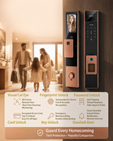 Cerradura Inteligente de Alta Gama para Puerta de Aluminio, Impermeable, con Reconocimiento Facial 3D, Huella Dactilar, Control por Aplicación Tuya WiFi, Nube, para Exteriores, Madera/Aluminio