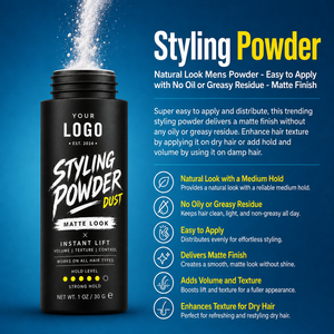 Poudre coiffante pour hommes OEM, ajoute du volume, fini mat naturel, application facile et rapide, sans résidus, facile à transporter. - Product Image 3