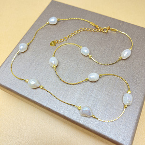 สร้อยคอเครื่องประดับที่ดี925เงินสเตอร์ลิงไข่มุกน้ำจืดธรรมชาติไข่มุกไข่มุกไข่มุกแท้ลูกปัดทองคำช่วงเวลาสร้อยคอชุบทองผู้หญิง - Product Image 1