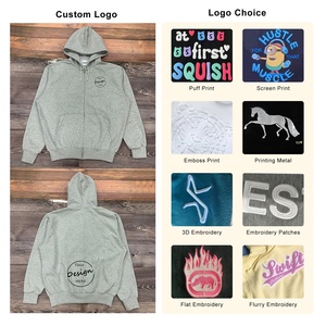 Jl123c Nhà Máy Tùy Chỉnh Người Đàn Ông Của Đầy Đủ <span class=keywords><strong>Zip</strong></span> up Hoodies 500 GSM Bông Nặng Thiết Kế Mô Hình Thêu Dày Hoodies Người Đàn Ông - Product Image 2