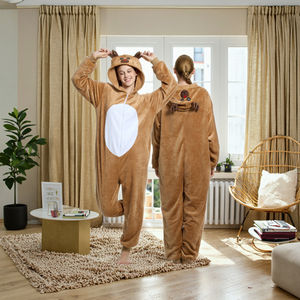 Spring Thermal Deer <strong>Onesie</strong> Wholesale Women's <strong>Men's</strong> Funny Animal Pajamas Adult Loungewear <strong>Fleece</strong> Hooded for Jumpsuit Front - Product Image 1