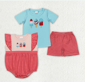 Camiseta Popstick para niños, hermanos y bebés, conjuntos de pantalones cortos del 4 de julio - Product Image 4