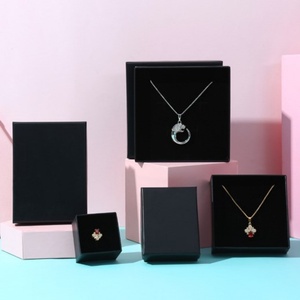 Custom Logo Bright <b>Black</b> Matt Laminated Jewelry <b>Box</b> Fashion Sponge Paper Packaging for Rings Earrings Including Base Lid Stock - Product Image 2