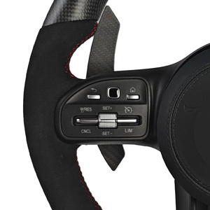 Volant alcanatara modifié en fil rouge en fibre de carbone noire pour Mercedes Benz A GLA B GLB C GLC E GLE CLS ZC-809-YD-T96-F - Product Image 2