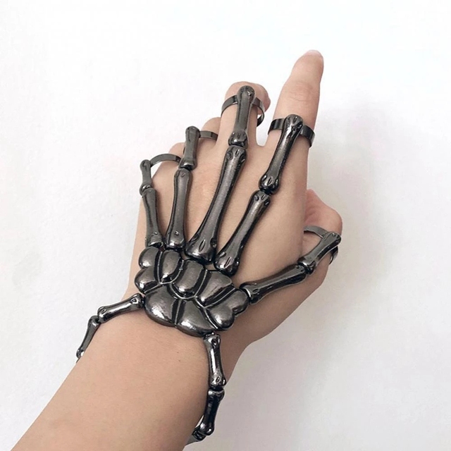 Halloween Bracelet for Women Gothic Punk Hand Skeleton Elasticity Adjustable Bangles Femme Party Ring Bracelet