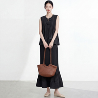 Ensemble jupe et haut plissé sans manches en crêpe pour femme, style coréen, col rond, couleur unie, coupe régulière, décontracté, longueur cheville, printemps-été, minimaliste