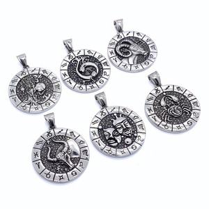 New Trendy High Quality Customized Vintage <b>Silver</b> <b>Solid</b> Chain Vertical Pendant Jewelry Stainless Steel Zodiac <b>Necklace</b> - Product Image 2